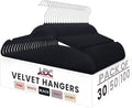 LDC Black Velvet Hangers 30 Pack - Premium Non-Slip Clothes Coat Pants Felt Hanger for Closet - Heavy Duty Space Saving 360° Swivel Hook Hangars - Black