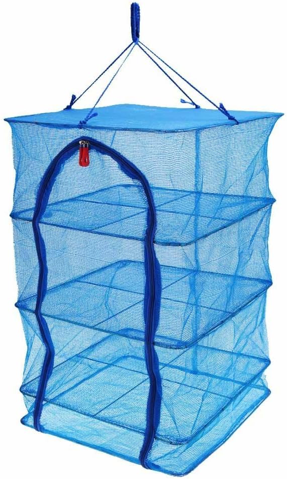 Docooler 4 Layers Meat Drying Net Drying Rack Net Folding Vegetable Fish Dishes Mesh Hanging Drying Net with Zipper Blue 40 40 65cm