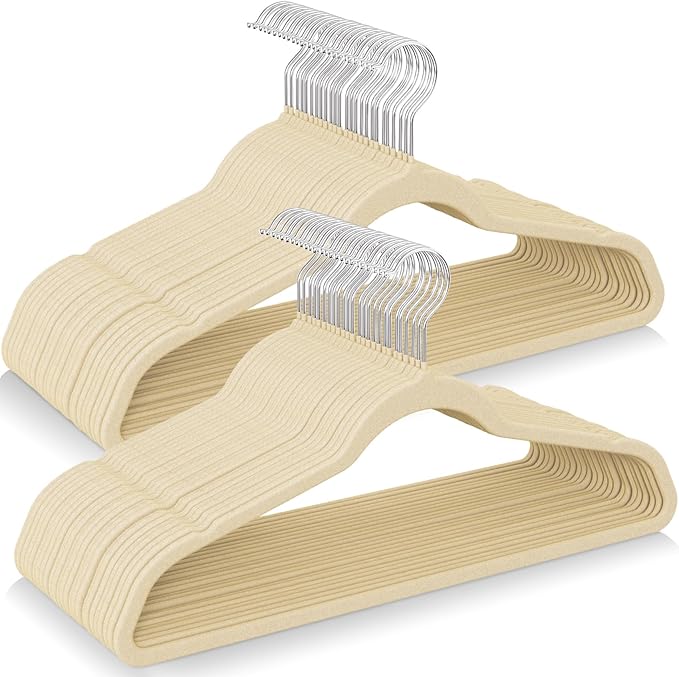 Velvet Hangers 50 Pack, Felt Hangers Clothes Coat Hanger Velvet with 360° Swivel Hook Slim Space Saving Non Slip Heavy Duty for Closet Organizer Pants Shorts Suits Shirt Clothing, Ivory White