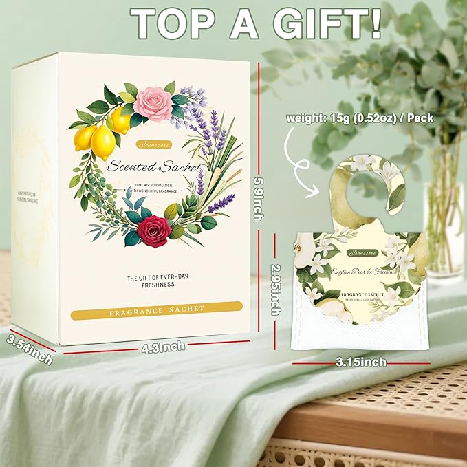 15 Packs Scented Sachets Bag for Drawers and Closets, Air Freshener for Home Fragrance Sachet, Long-Lasting Hanging Closet Deodorizer Smell Goods for House (English Pear & Freesia)