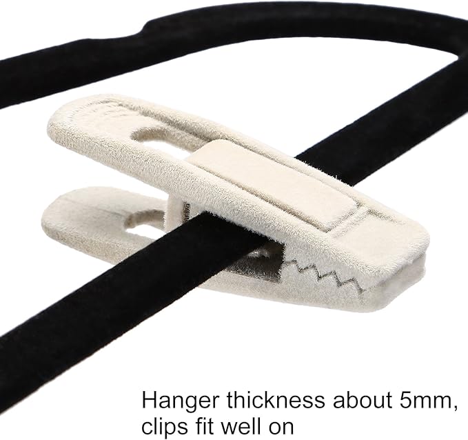Velvet Hangers Clips, 20 Pack Ivory Pants Hanger Velvet Clips, Strong Hanger Clips Perfect for Thin Felt Hangers