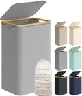 SONGMICS Laundry Hamper with Lid, Large Laundry Basket, 23.8 Gallons (90L), Removable Mesh Liner, Bamboo Handles, Collapsible, 16.5 x 12.6 x 27.8 Inches, Dove Gray ULCB509G01