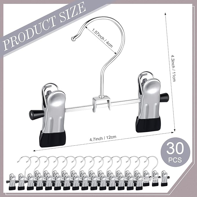 Yinkin 30 Pcs Steel Boot Hangers with 2 Adjustable Clips Multifunctional Hangers Travel Portable Hanging Clips Heavy Duty Clothespins Bulk Boot Organizer for Handbags Clothes Laundry Home Socks Hat
