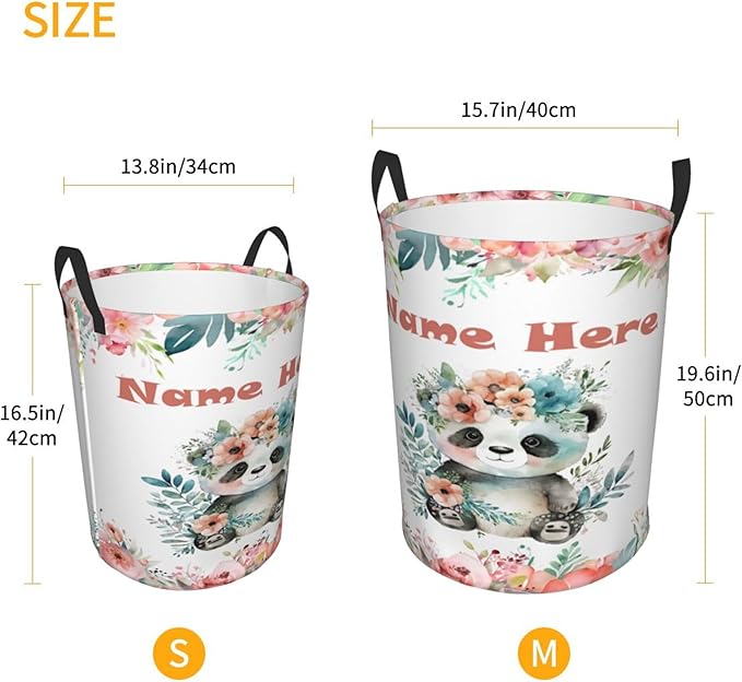Personalized Panda Laundry Basket For Baby Kids Boys Girls Adult Custom Hamper Basket With Name For Bathroom Bedrooms Collapsible Baby Laundry Basket, Dirty Clothes Hamper With Handles