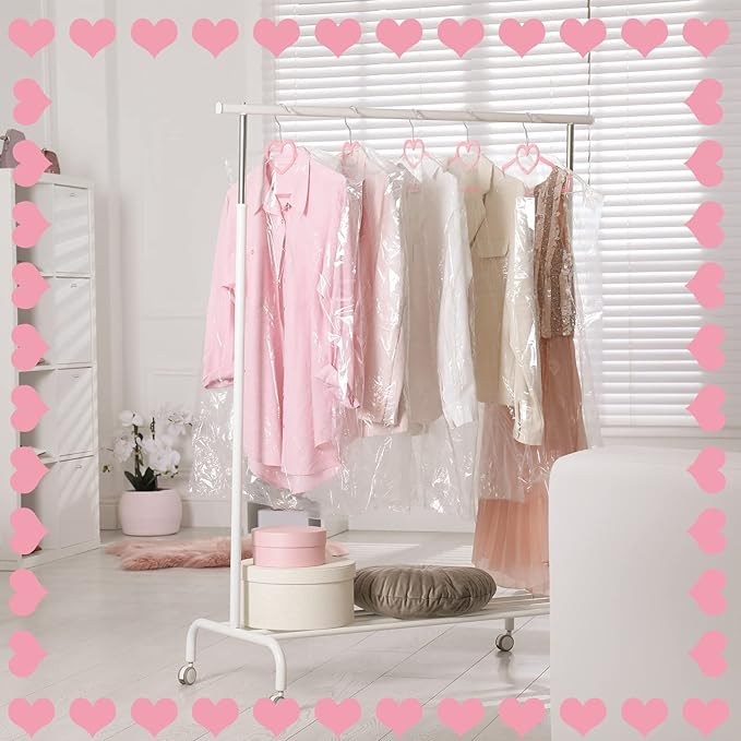 Qunclay 50 Pcs Pink Velvet Heart Hangers, Non-slip Felt Clothes, Heavy Duty Sturdy Heart Clothes Coat Hanger, Cute Kawaii Room Decor for Adult Women, Space Saving with No Hanger Mark, 360° Swivel Hook
