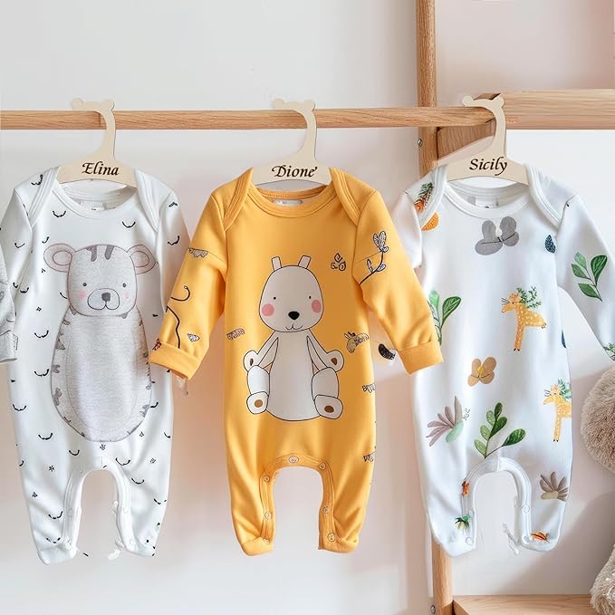 Hongma 20 Packs Wooden Baby Hangers for Baby Clothes, Cute Bear Ears Wood Newborn Baby Girl Boy Hangers for Nursery 9 Inch Kids Toddlers Children Infant Hangers for Closet Coat Pants Clothing Storage