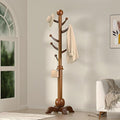 Hall Tree, Freestanding Wood Tree Rack with 7 Hooks, Coat Rack with Stable Sphere Base, Wooden Coat Rack Stand, Load 210 lb, Coat Hanger Stand for Entryway, Hallway, Bedroom, H:72 in, Walnut