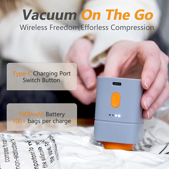 Fast-Charging Wireless Pump and 9 Pack Vacuum Compression Storage Bags,Multi-Size Combo 70% Space Saving for Clothing, Bedding & Seasonal Storage & Space Saver for Luggage