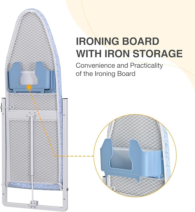 KINGBOARD Wall Mounted Ironing Board with Iron Holder, Compact Ironing Board for Small Spaces, Foldable Iron Stand Heat Resistant Cover, 36" X 12" Light Blue
