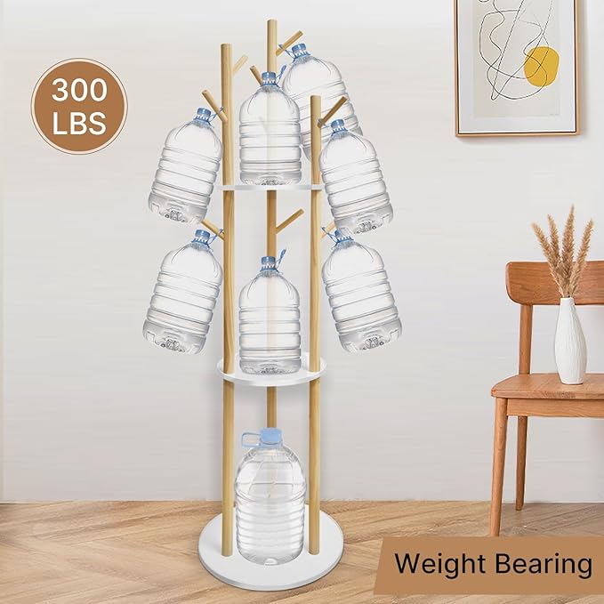 LIWSHWZ Solid Wood Coat Rack Freestanding,Coat Hanger Stand with 3 Shelves and 9 Hooks,Hall Tree for Bedroom, Entryway, Livingroom, Coat Hanger Stand for Coats, Scarves, Handbags