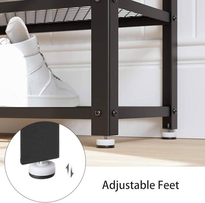 VASAGLE 3-Tier Shoe Rack, Shelf Storage Bench with Metal Mesh Shelves and Seat, Free Standing Shoe Organizer for Entryway, 11.8 x 28.7 x 17.7 Inches, Hazelnut Brown and Black ULBS073B03