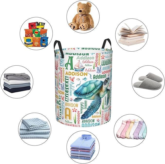 Personalized Turtle Laundry Basket For Baby Kids Boys Girls Adult Custom Hamper Basket With Name For Bathroom Bedrooms Collapsible Baby Laundry Basket, Dirty Clothes Hamper With Handles