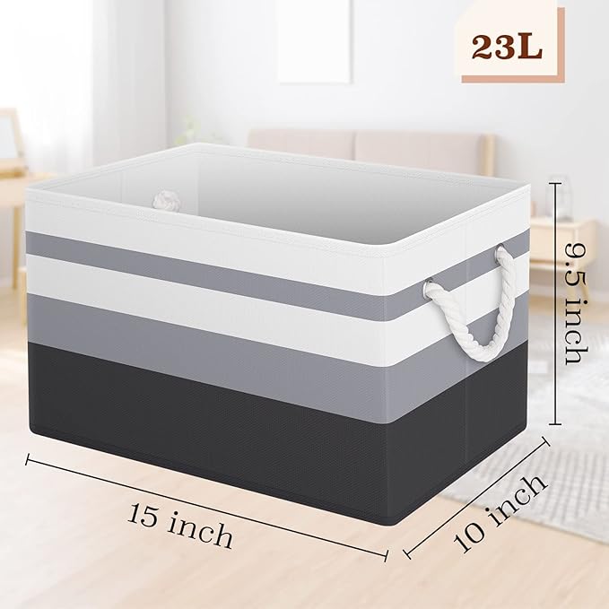 Storage Bin,Collapsible Storage Basket For Organizing,Large Storage Boxes With Rope Handles,Storage Containers,Gradient Grey,2 Pack