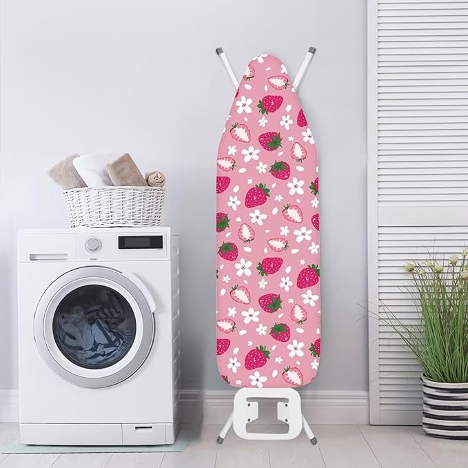GLENLCWE Pink Strawberry Ironing Board Cover with Hook and Loop,Women Cute Mushroom Print Ironing Board Cover Thick Replacement with Elastic Edge for Home