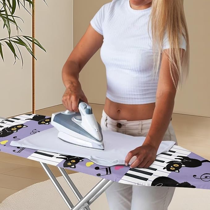 SEANATIVE Black Cat Ironing Board Cover Standard Size Piano Key Print Iron Pad Covers with Elastic Edges Cute Ironing Board Sleeve