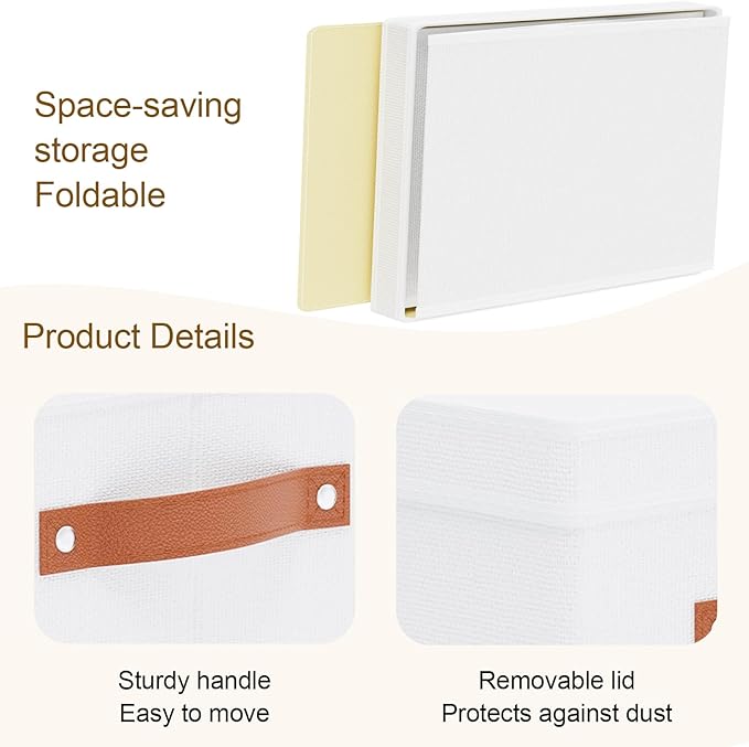 Fabric Storage Boxes with Lids, 7.1 x 9.1 x 13 Inch Clothes Bins for Shelves, Closet Organizers for Organizing with Handles, White, 3-Pack