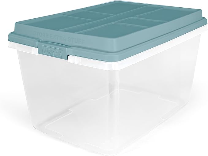Hefty HI-RISE Stackable Storage Bins - Under Bed Storage Containers with Lids, Shoe Organizer, Plastic Storage Bins, Clear Shoe Boxes with XL Lid-Locking Latches, Durable Double Rim - 72qt (6 Pack)