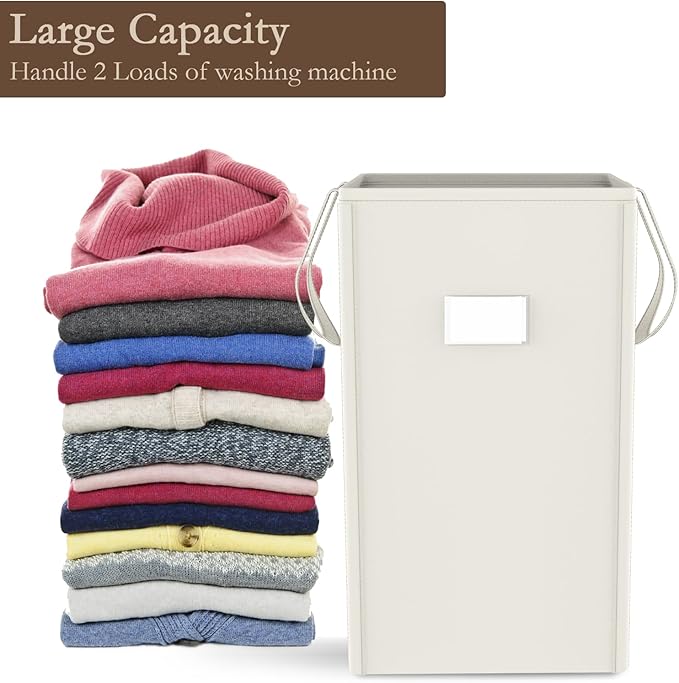 MCleanPin 210L Laundry Hamper Collapsible with 2 Washable Laundry Bags, Dirty Clothes Hamper,Laundry Basket with Handles Foldable Hamper Dorm Laundry Basket for College (Cream White)