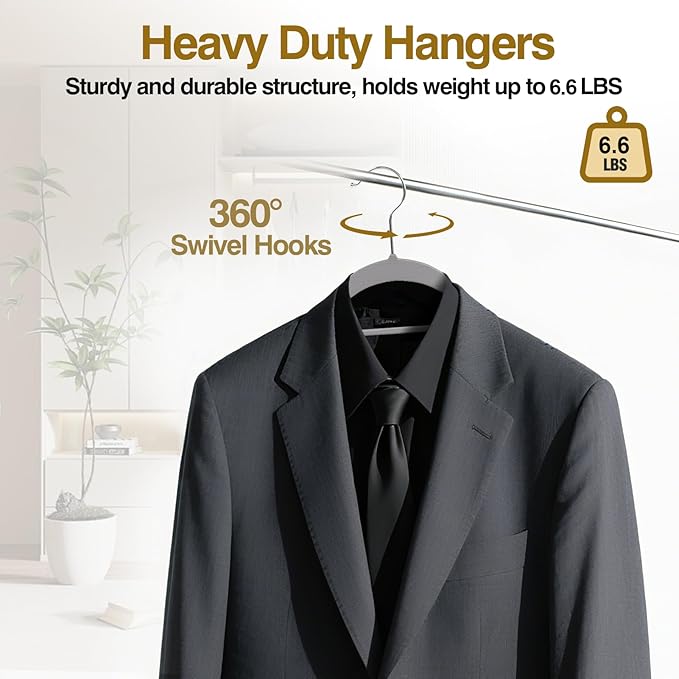 Plastic Hangers 50 Pack, 16.5 in Heavy Duty Clothes Hangers with 360° Swivel Hook, Non-Slip Bar & 0.2" Ultra-Slim Space-Saving Organizers for Coats, Pants, Suits, Shirts, Light and Dark Gray