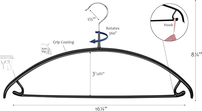 MAWA Reston Lloyd Euro Series Non-Slip Space-Saving Clothes Hanger with Bar and Hooks for Pants and Skirts, Style 42/U, Set of 2, Black