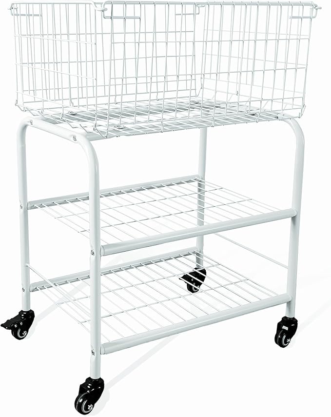 Rolling Laundry Basket with Wheels, Heavy-Duty Multipurpose Organizer - Removable Storage Cart for Clothes, Toys, Dorm Room, Laundry Hamper(White)