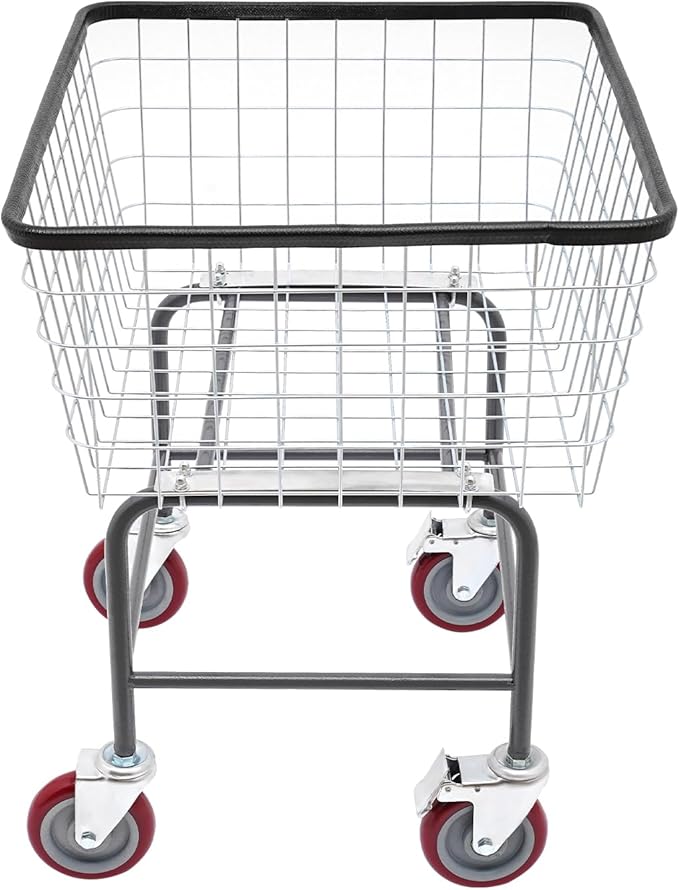 20''x15.7''x26" Wire Laundry Cart, 2.5 Bushel Wire Laundry Basket with 4" Wheels Commercial Laundry Cart Rolling Laundry Basket for Laundry Clothes Storage