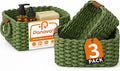 Storage Basket, Recycled Paper Rope Bathroom Basket Organizer, 3Pcs Small Baskets for Organizing, Mini wicker Basket for Decorative Storage Bins, Shelves, Bathroom, Cabinet - Green