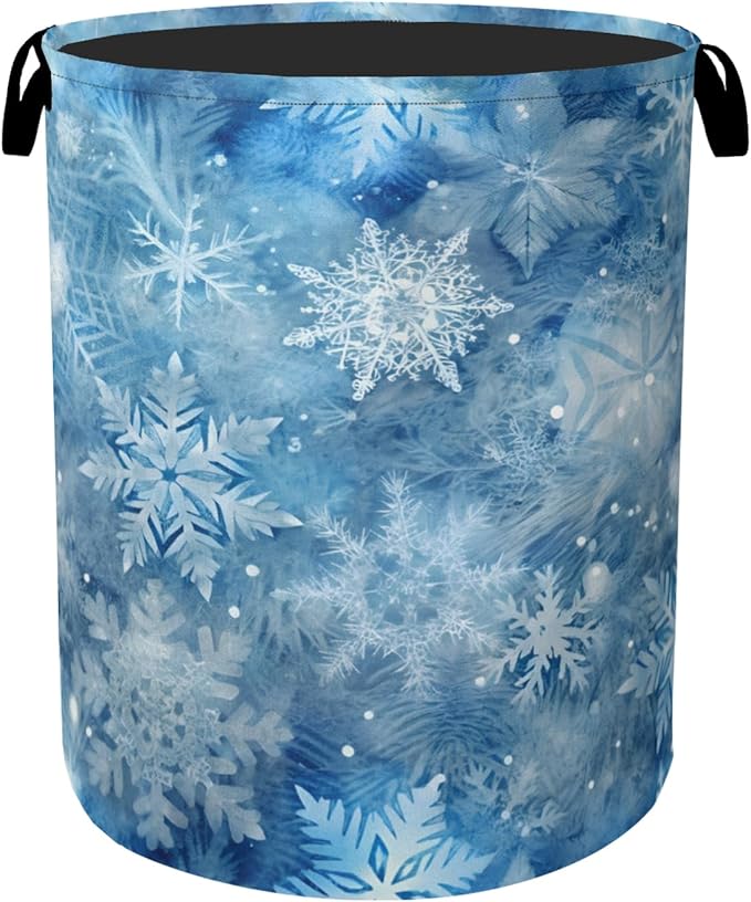 Winter Laundry Basket, Snowflakes Laundry Hamper, Heavy Duty 60L Dirty Clothes Organizer, Water Resistant Foldable Hamper for Men Women