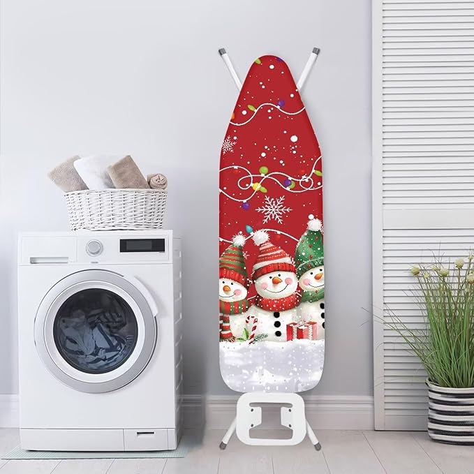 Snowmen Ironing Board Covers with Padding Standard Size Stain Resistant Multi Light Iron Board Replacement Cover