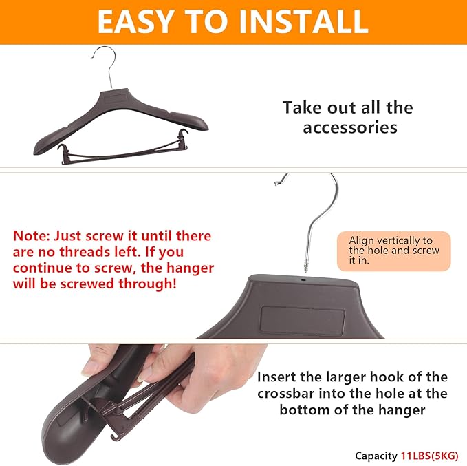 DEDU Suit Hangers for Men 20 Pack, Brown Coat Hangers Extra Wide Non Slip Width 17.7", Thick Plastic with Pants Bar & Metal Hook