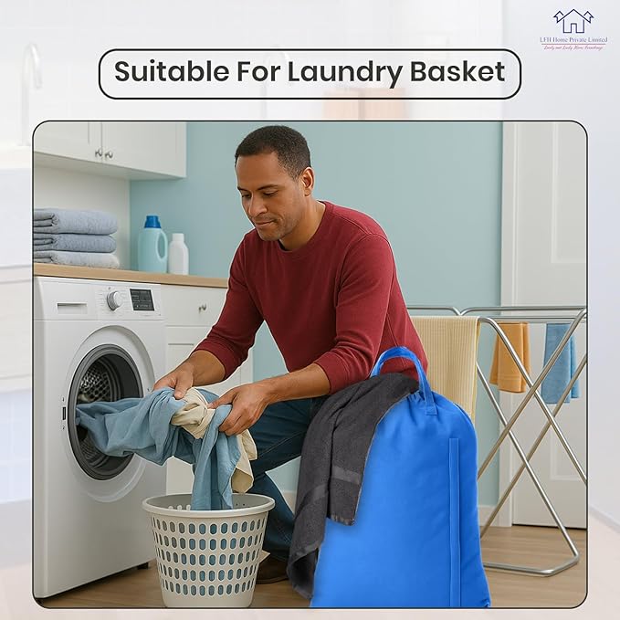 LFH Home Large Premium Cotton Canvas Laundry Bag with Drawstring and Handles Heavy Duty, Multi-Use, and Washable for Home, Travel, College or Storage 28x 40 (Pack of 6)-Sky Blue