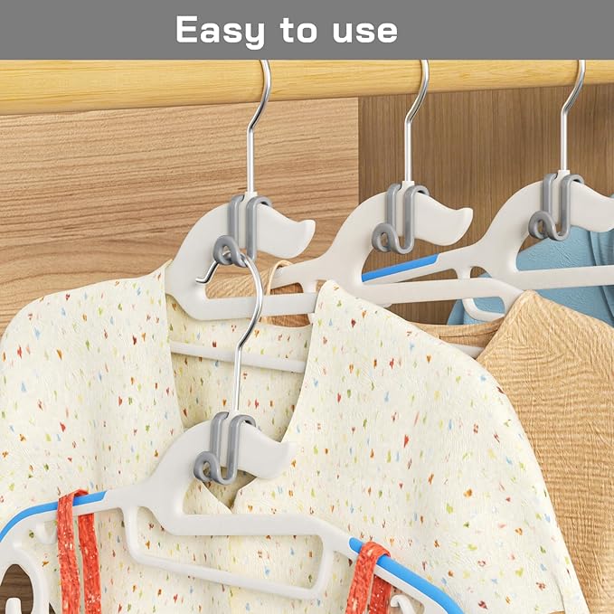 Tinfol Hanger Connector Hooks, 50pc Gray Space Saving Hooks for Closet Organizers,Heavy Duty Clothes Hanger Extender Clips for Hangers