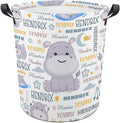 Hippo Laundry Basket,Personalized Laundry Hamper for Boys Girls,Custom Laundry Basket With Name, Customized Dirty Clothes Hamper for Bathroom Bedrooms,S-16.5"X 13.8"