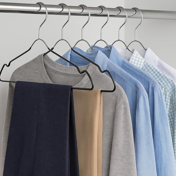 Pack of 48 Heavy Duty Metal Hangers with Shoulder Notch - Stainless Steel Wire Clothes Hangers, Ultra-Thin, Non-Slip, Space-Saving Design for Coats, Shirts, Dresses - Perfect for Closets and Wardrobes