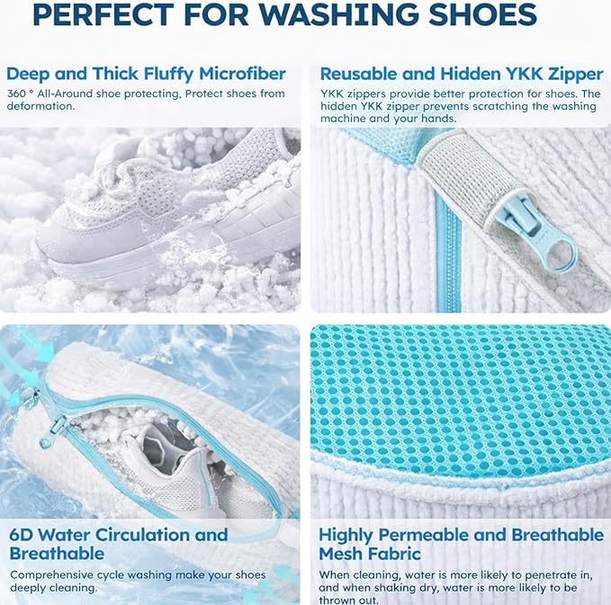 Laundry Shoe Bag – Shoe Washing Machine Bag for Washer and Dryer – Sneaker Laundry Bag for All Shoe Types and Sizes – Durable Mesh – Set of 2 – White – Zipper