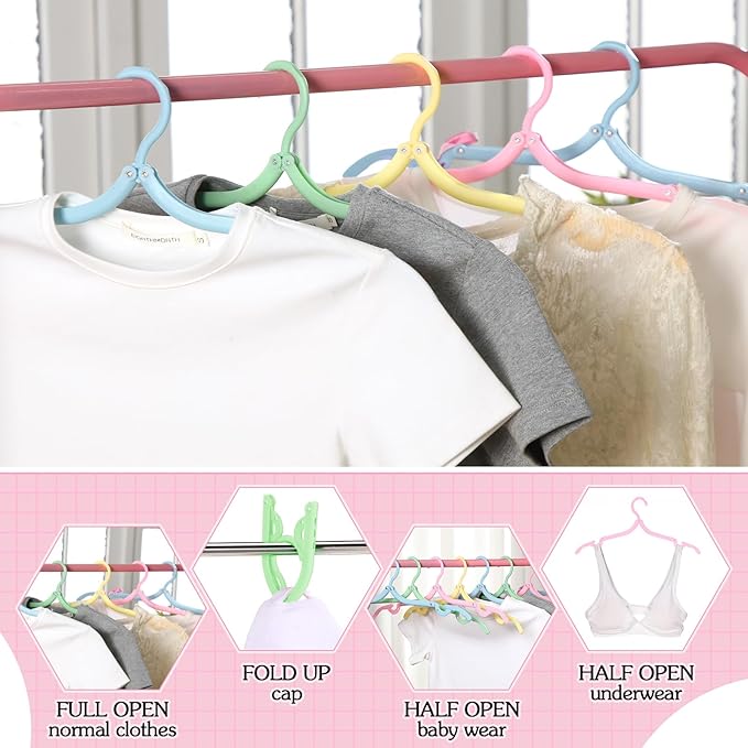12 Pcs Travel Hangers Cruise Ship Essentials Foldable Portable Plastic Vacation Hangers Non Slip Clothes Drying Rack Travel Accessories for Hotel Dormitory School Laundry(Macaron Color)