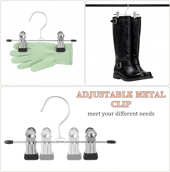 30 Pack Steel Boot Hangers with 2 Adjustable Clips, Heavy Duty Pants Hangers with Non-Slip Grip Space Saving Travel Hanger Organizer for Closet Boots Pant Clothes Hats Socks