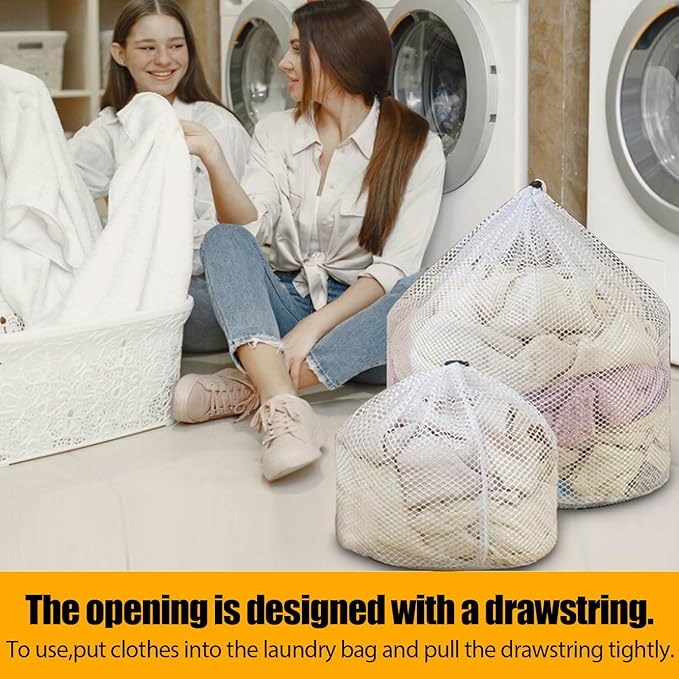 4 pcs Commercial Mesh Laundry Bag - Sturdy Mesh Material with Drawstring Closure. Ideal Machine Washable Laundry Bag for Factories, College, Dorm and Apartment Dwellers(4Set-M,L,XL,XXL)