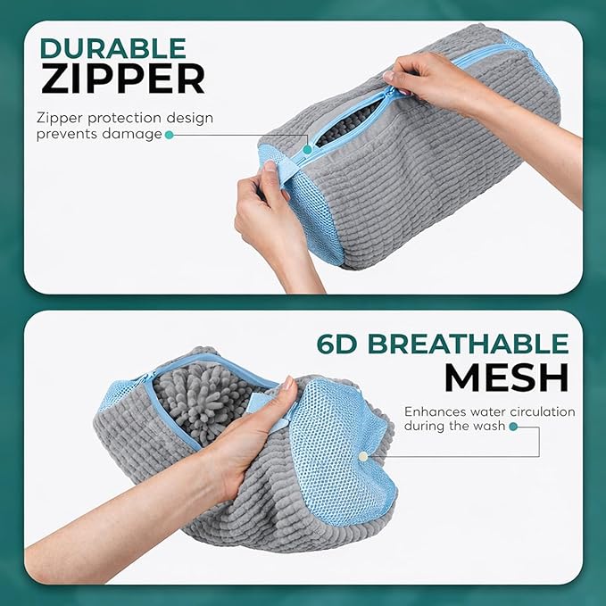 GUIVA Shoe Washing Machine Bag - Shoe Laundry Bag for Washer and Dryer - 360° Deep Cleaning Washer Bags with Zipper & Mesh Protection - Reusable Sneaker Washing Machine Bag - Pack of 2 (Grey)
