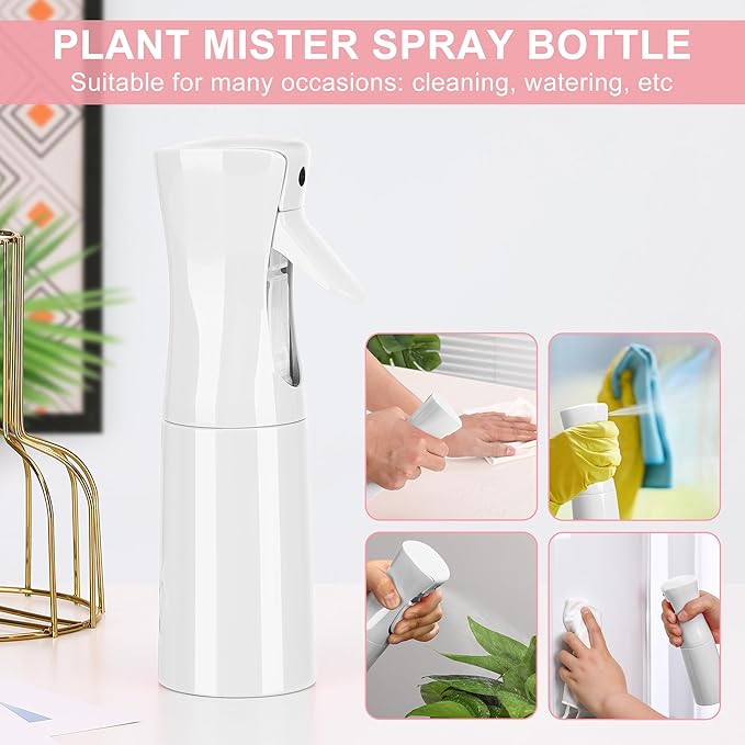 (White Hair Mister Spray Bottle，Spray Water Bottle Fine Mist Refillable Plants（6.8OZ /200ML） Barber，Showering Pets, Plants, travel, Ironing and Cleaning ﻿ ﻿ ﻿(Continuous Spray)