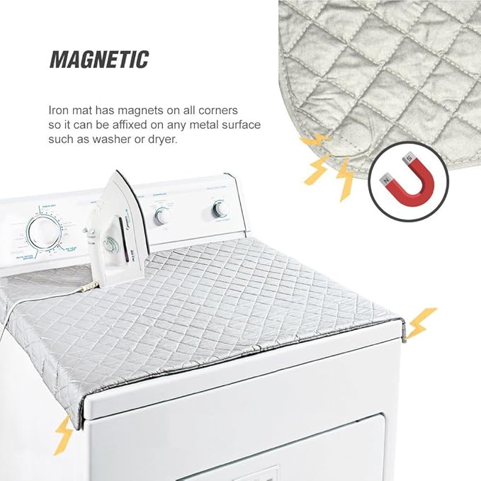 Ruibo Magnetic Ironing Mat Blanket,Iron Board Alternative Cover/Quilted Washer Dryer Heat Resistant Pad/Portable Cover/Mat Grey 33"X 18"
