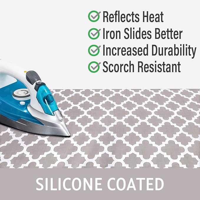 Ironing Board Cover and Pad, 15x54 Standard Size Thick Iron Padding, Scorch & Stain Resistant Ironing Board Cover, Heavy Duty Iron Board Padded with Adjustable Fasteners Elastic Edge, Quatrefoil