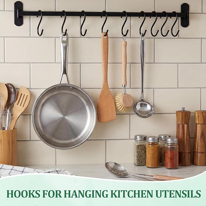 48 Pack 3.5 Inch Small S Hooks for Hanging Plants, Mini Black Metal Hangers for Kitchen Cups Mugs Utensils Jewelry DIY Crafts Vinyl Coated Non-Slip Utility Hooks