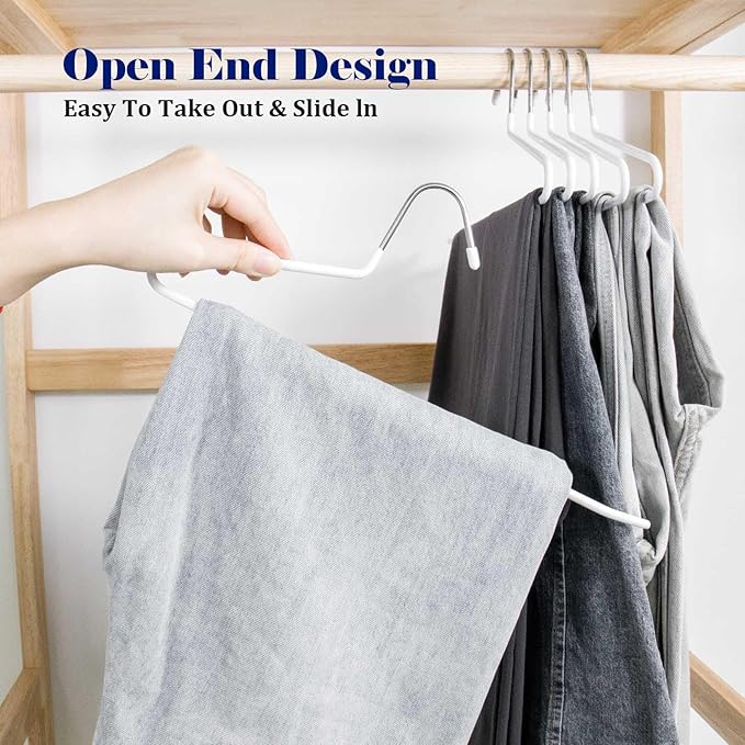 20 Pack Open Ended Pants Hangers with Non Slip Design,Suitable for Trousers,Jeans,Towels for Closet Space Saving,Durable Metal Material with Rubber Coating (White)