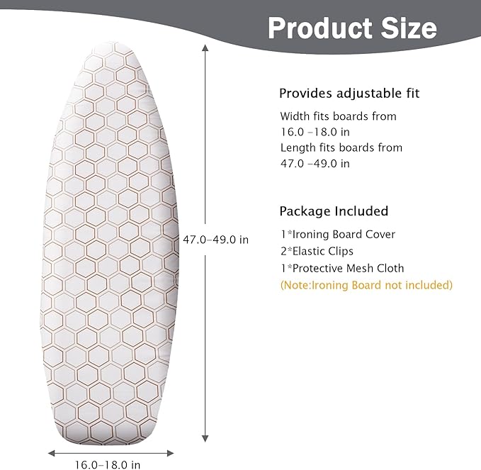 SheeChung Ironing Board Cover and Pad 18"x49",Wide Ironing Board Cover with Thick Scorch Resistant Padding,Silicone Coating,Hook and Loop Fastener Strap,Standard Iron Board Covers
