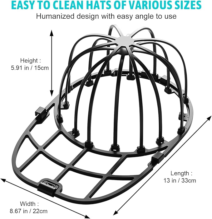 Eiito Hat Washer for Washing Machine, 1 Pack Hat Cleaner for Baseball Caps with Frame Cage Fit for Adult/Kid's Cap Protector Racks Dishwasher Safe-(Black)