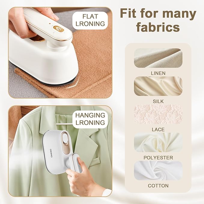 Travel Steamer, Dry & Wet 2 in 1 Portable Steamer for Clothes, 180° Rotatable Mini Steam Iron, Portable Iron Steamer for Home, Travel, Dorm, Gifts, School Gift, Home Essential (White)