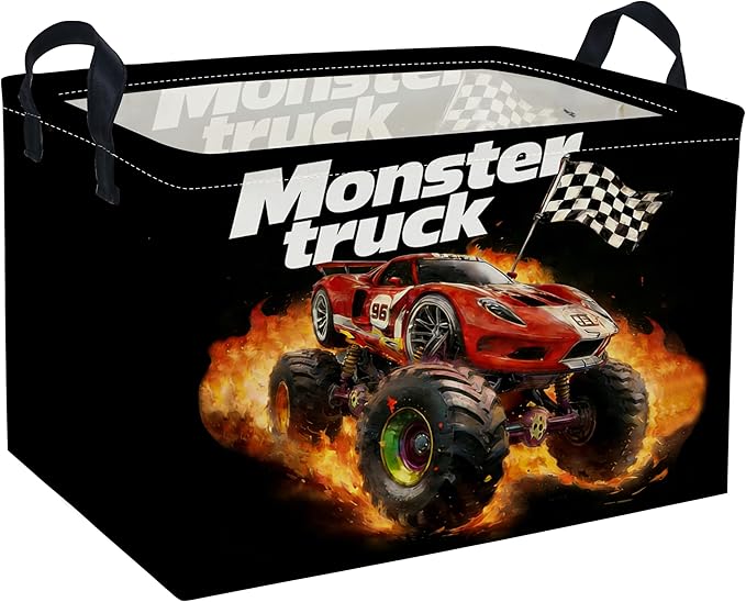 Rectangular Kids Baskets Moster truck Basket Cute Storage Bins Organizer Box Boys Room Decor for Home.(Black racing car)