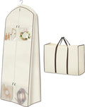 MISSLO Portable Wedding Dress Garment Bag with Bride Tote Bag 8'' Gusseted Dress Bags for Gowns Long 4 Pockets Dress Cover for Women (Beige, 65 inch)