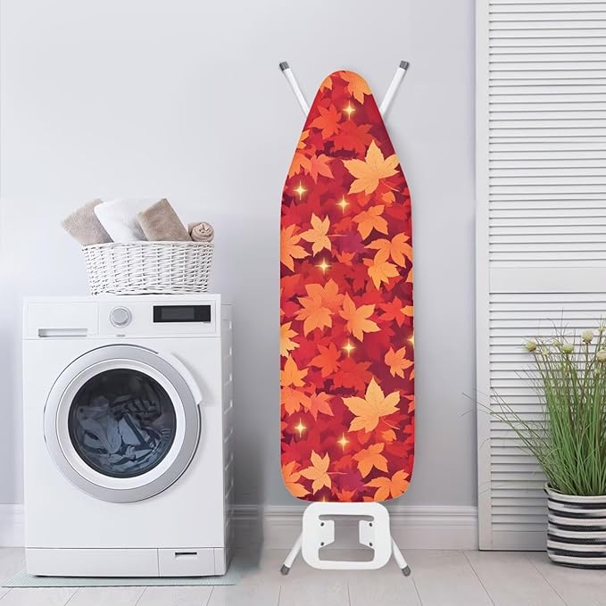 Thanksgiving Ironing Board Cover and Pad Maple Leaf Print Stain Resistant Ironing Pad for Table Ventilate Duty Thick Padding with Elastic Edge 54x15 inches